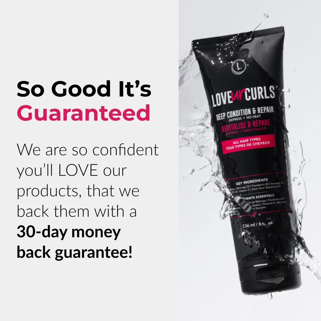 Love Ur Curls hair care product with promotional text on a white background