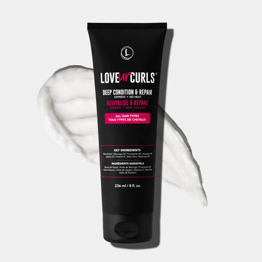 LoveUrCurls deep condition and repair product tube on a white background