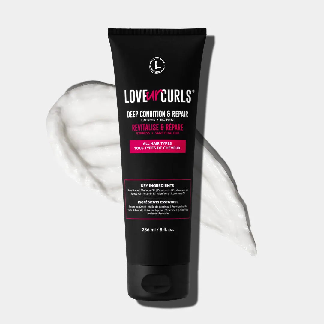 LoveUrCurls deep condition and repair product tube on a white background