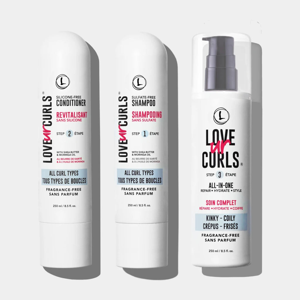 fragrance free 3 step system kinky coily conditioner shampoo and styler
