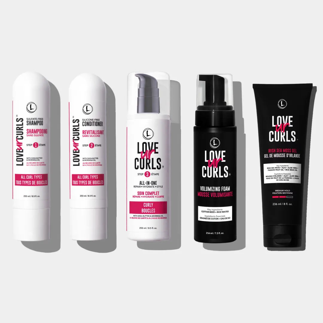 Collection of Love Ur Curls hair care products on a white background #curly