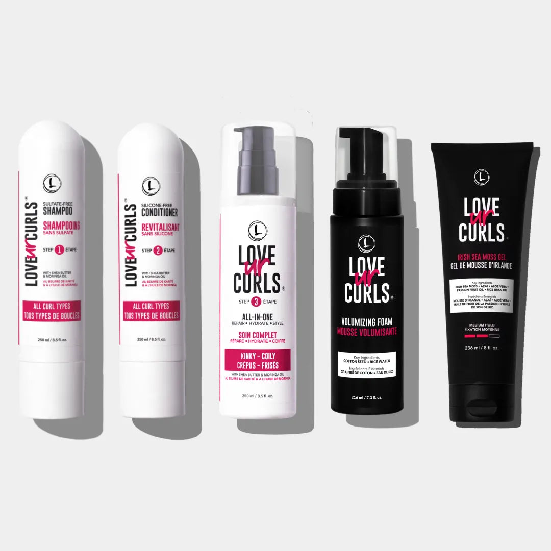 Collection of Love Ur Curls hair care products on a white background #Kinky-Coily
