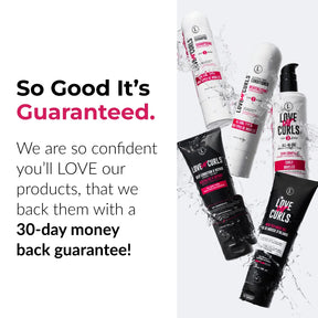 Hair care product bottles with promotional text on a white background