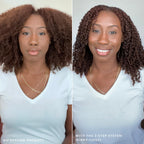 fragrance free 3 step system before and after application of model with and without the style in 3 step system kinky coily 