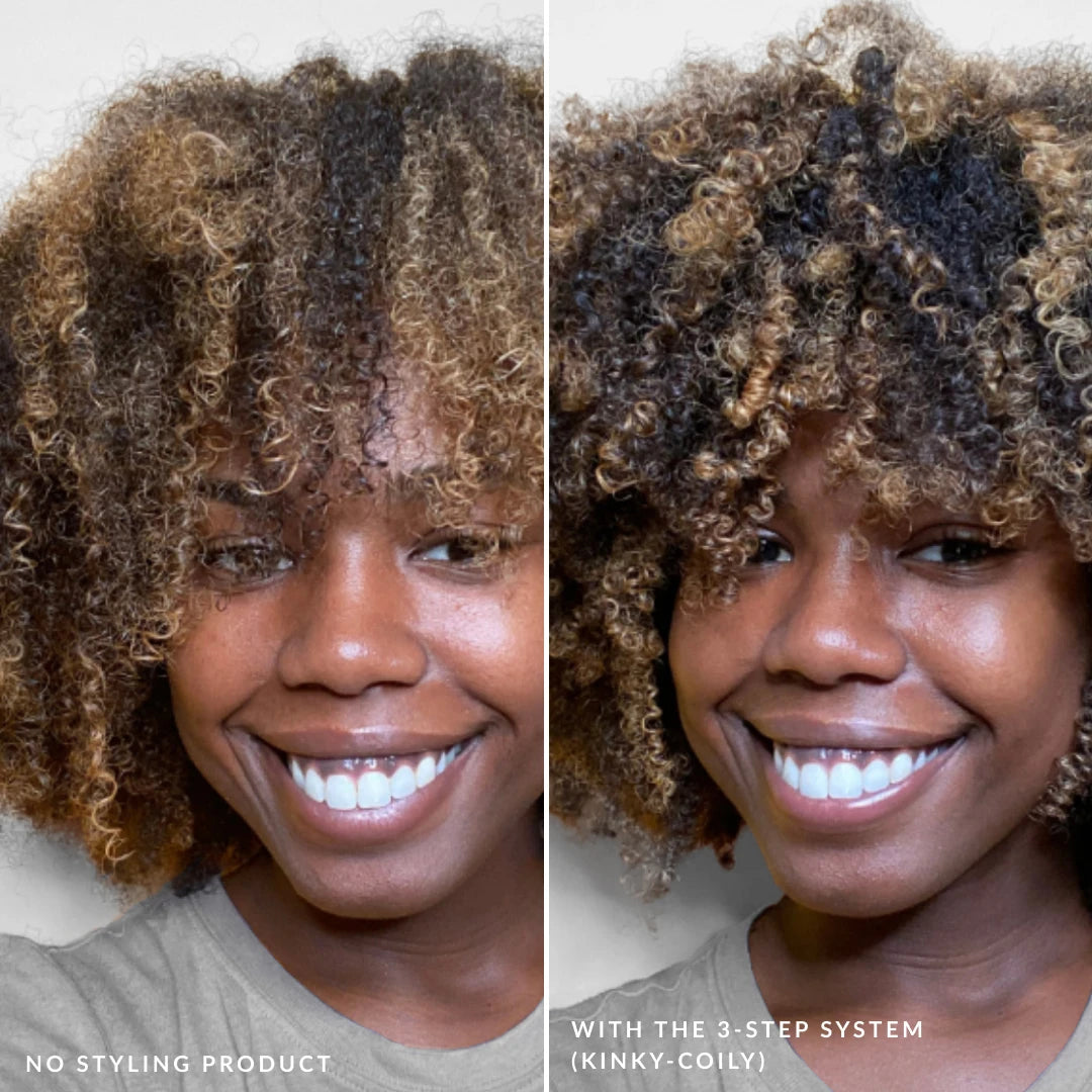 fragrance free 3 step system with and without the styler kinky coily model application
