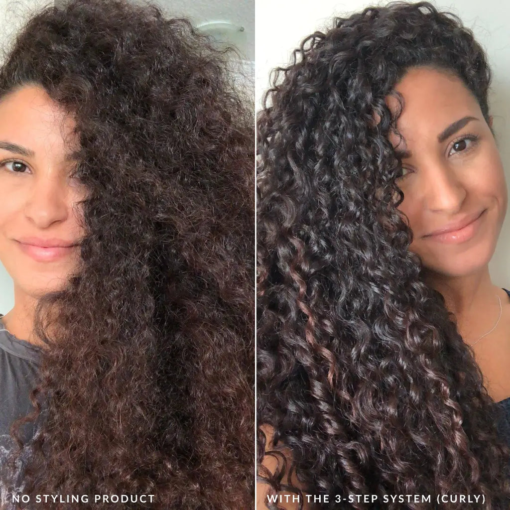 fragrance free 3 step system before and after using the curly styler Sahar founder of love ur curls lus brands