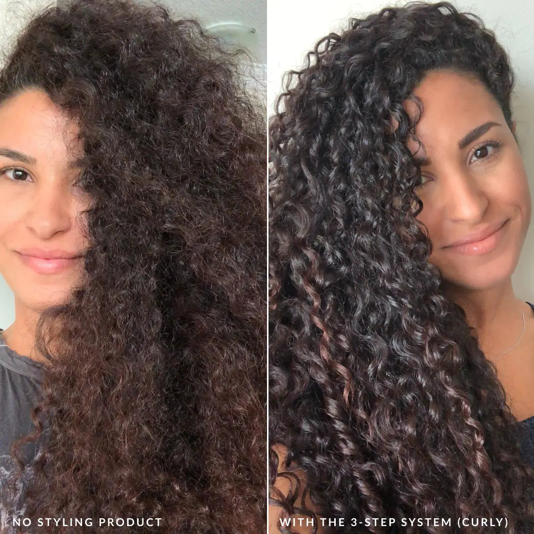 fragrance free 3 step system before and after using the curly styler Sahar founder of love ur curls lus brands
