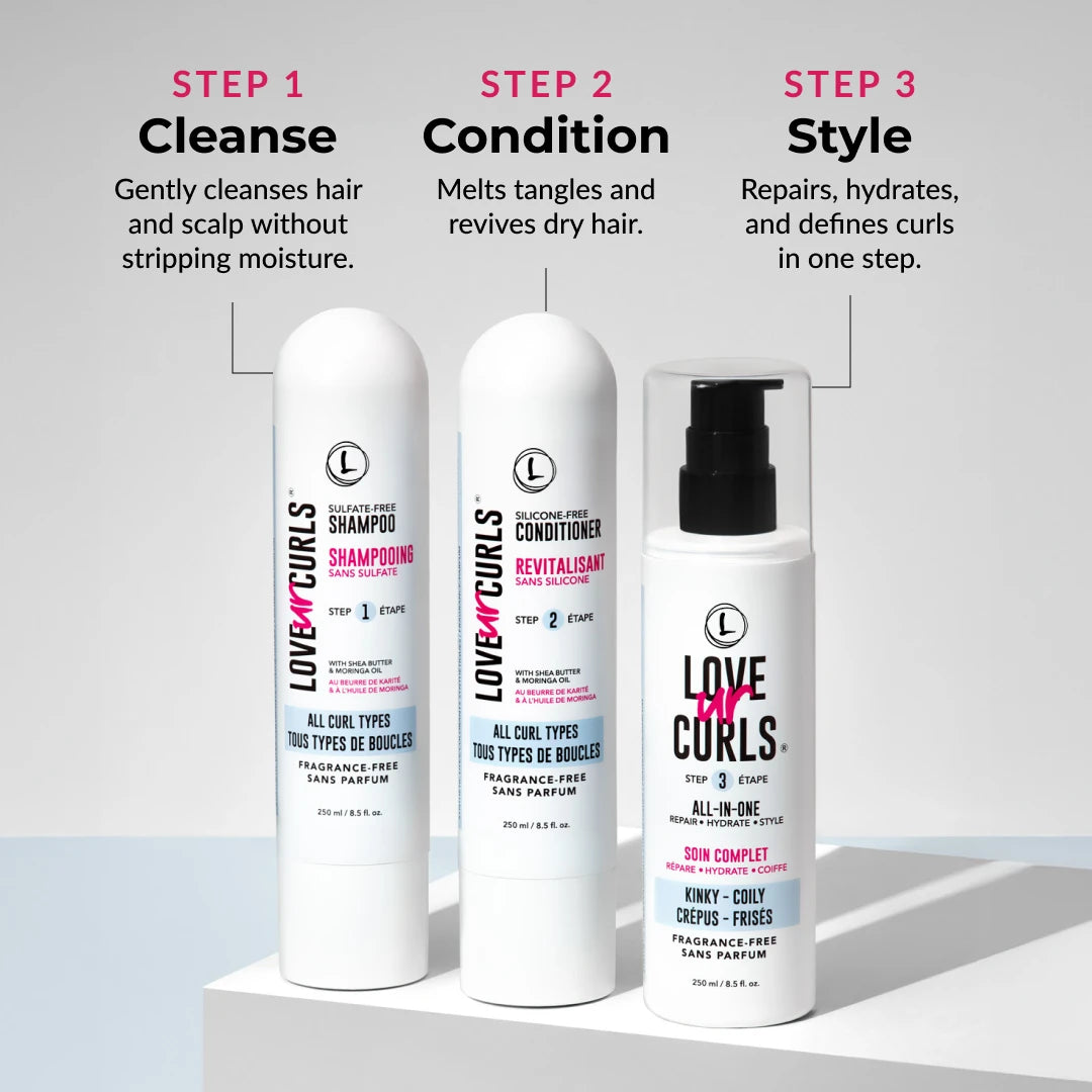 fragrance free 3 step system 3 steps to cleanse condition and style with love ur curls lus brands