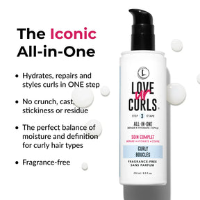 Love Ur Curls hair care product with text highlighting its features on a white background