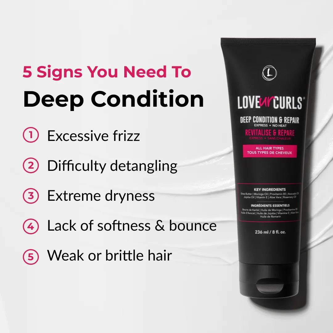 Love4Curls deep conditioning product with text on signs to deep condition hair