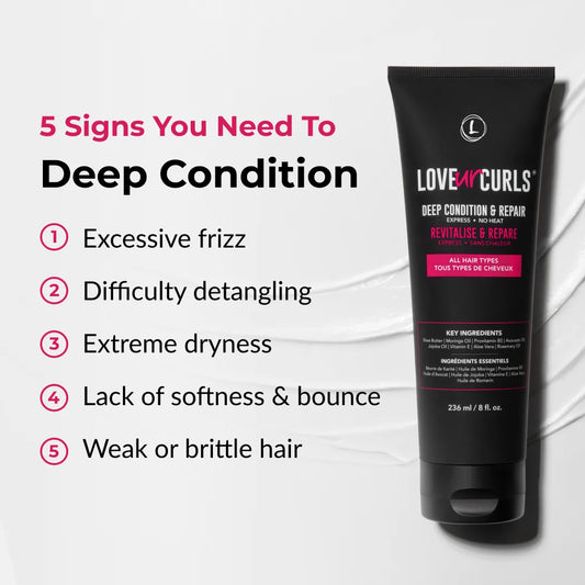 Love4Curls deep conditioning product with text on signs to deep condition hair