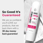 Shampoo bottle with text about a 30-day money-back guarantee